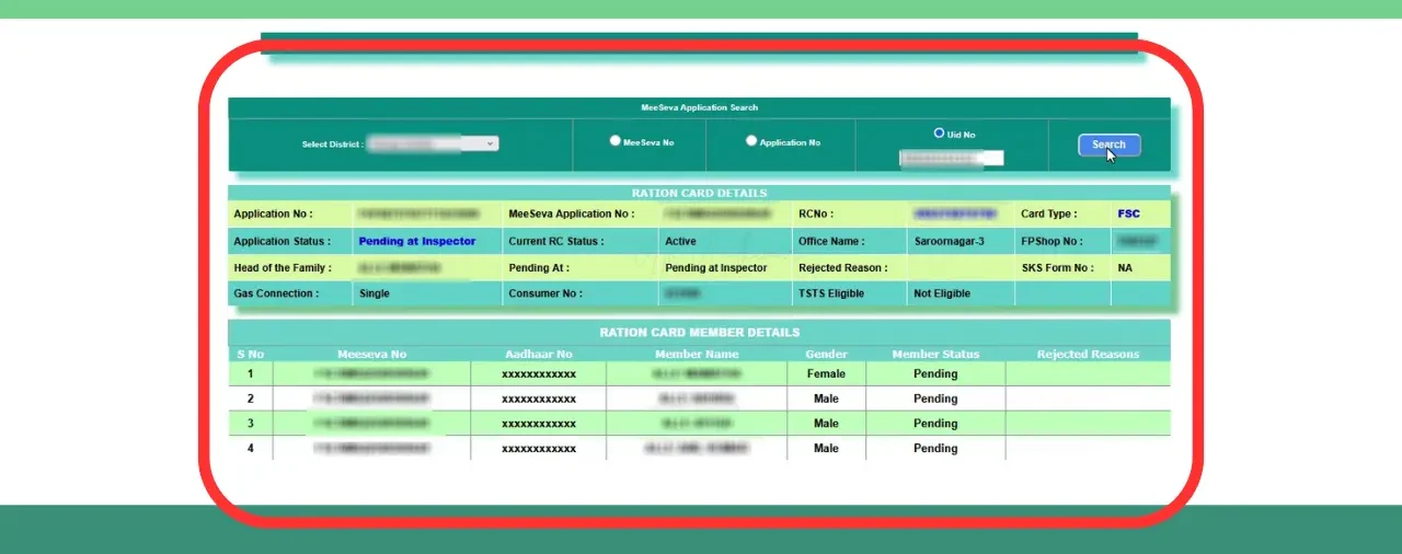 Telangana Ration Card Details and family member list