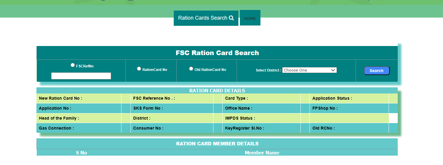 FSC Ration Card Search
